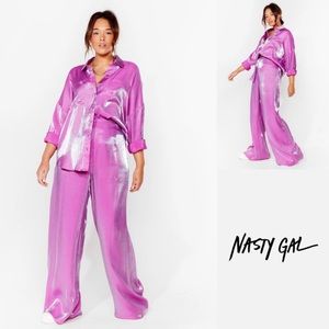 Nastygal satin iridescent pant set